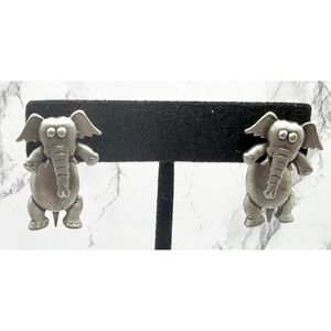 JJ Elephant Earrings Articulated Pewter Jonette Vintage Ear Art